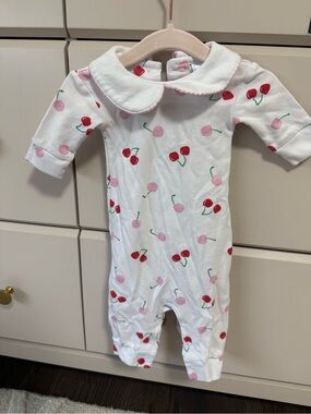 Little English White One-Piece with Red and Pink Cherry Print